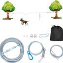 75ft Dog Runner for Yard Large Dog Heavy Duty with Double Shock Absorbers Tangle-Free Aerial Trolley System for Large Dogs Up to 250lbs(Silver) (Sliver)