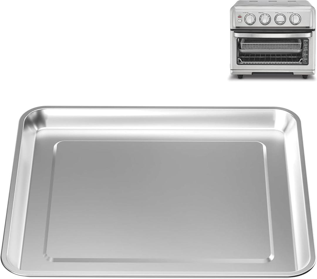 Quality Baking Sheet Pans, 12.4" x 10.98" x 0.78" Stainless Steel Air Fryer Tray Replacement for Cuisinart Air Fryer TOA-060 and TOA-065, Dishwasher Safe, NonStick for Cooking Bread and Broiling