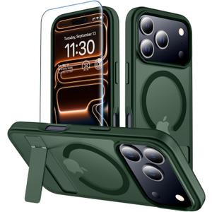 2 x xiwxi for iPhone 17 Pro Case with Kickstand,[Compatible with Magsafe][1*Screen Protector],Military-Grade Protection & Anti-Yellowing,Magnetic Case for iPhone 17 Pro,Green