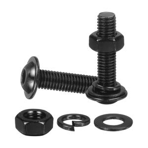M Meterxity 10 Set M8 x 35mm Flanged Button Head Socket Cap Screws, Black 304 Stainless Steel 18-8 Hex Socket Head Screws Bolts, Nuts, Flat & Lock Washers for DIY, Furniture, Automotive