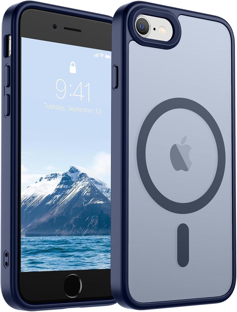 SUPFINE Magnetic for iPhone SE Case 2022 (3rd)/2020 (2nd), iPhone 8 Case (Compatible with MagSafe) (Military Grade Drop Protection) Slim Translucent Matte Phone Case,Navy Blue