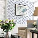 7 x Safiyya 393" x17.7" Wavy Wallpaper Blue and White Wall Paper for Bathroom Peel and Stick Wallpaper Geometric Stripe Removable Modern Contact Paper for Bedroom