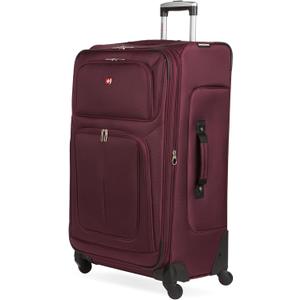SwissGear Sion Softside Expandable Spinner Luggage Durable Lightweight Travel Suitcase, Merlot, Checked-Large