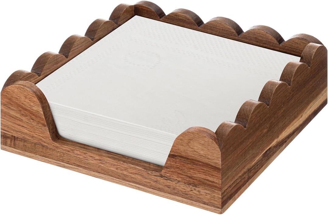 AceOrbit Scalloped Guest Napkin Holder Wooden Guest Towel Holder Tray for Bathroom Disposable Hand Towel Tray for Kitchen Weddings Hotels (Square)