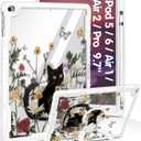 for iPad 5th/6th Gen, Air1/ Air2, Pro 9.7 Inch Case - Women Cute Girls with Stand & Pencil Holder Cover Black Cat Girly Protective Hard Funda for iPad 6/5 Generation, Air 1st/2nd, Pro 9.7