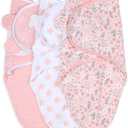 The Peanutshell Baby Swaddle Blankets Set of 3 - Baby Girl Sleep Sack for Newborn, Newborns Sack 0-3, 3-6 Month Swaddles, Soft & Breathable Cotton - Pink Floral (M/L)