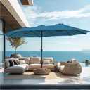 PHI VILLA 15ft Large Patio Umbrellas with Base Included, Outdoor Double-Sided Rectangle Market Umbrella with Crank Handle, for Poolside Lawn Garden, Cyan