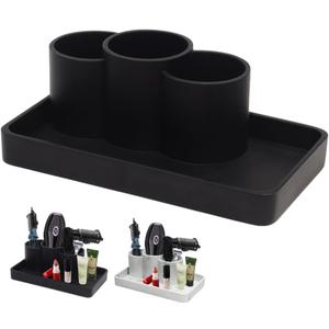 Resin Toothbrush Holder Tray for Bathroom Counter,Multi-functional 2-in-1 Integrated Design Storage Tray with 3 Brushes Holders for Vanity,Sink,Dressing Table Organization-Matte Black