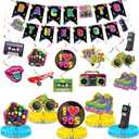 Blosssound 27 Pcs 80s 90s Party Decorations 1980s 1990s Hip Hop Banner Hanging Swirls Ceiling Honeycomb Decoration for Back to the 1980s 1990s Throwback Birthday Neon Party Decor Supplies (90s)