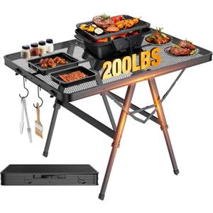 Foldable Grill Table with Mesh Desktop, 200lbs 3Ft Portable Folding Table, Height Adjustable Metal Table for Ourdoor, Camping, Picnic, BBQ and Beach, RV, 35.4" L x 23.6" W