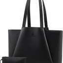 LOVEVOOK Laptop Tote for Women - 15.6 Inch Faux Leather Laptop Bag with Clutch, Large Capacity Office Purse Computer (Black)