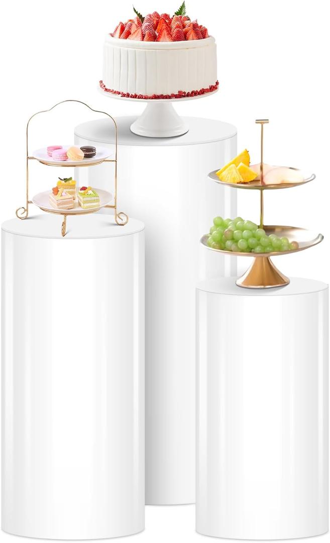 White Cylinder Stands for Party 3Pcs Round Pedestal Stand for Parties, Pillars for Wedding Birthday Party Art Decor 35.43''(L),29.52''(M),23.62''(S)