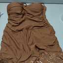 Holipick Women's Red Tummy Control One Piece Swim Dress Strapless Swimsuit Bandeau Skirted Bathing Suits (Brown, L)