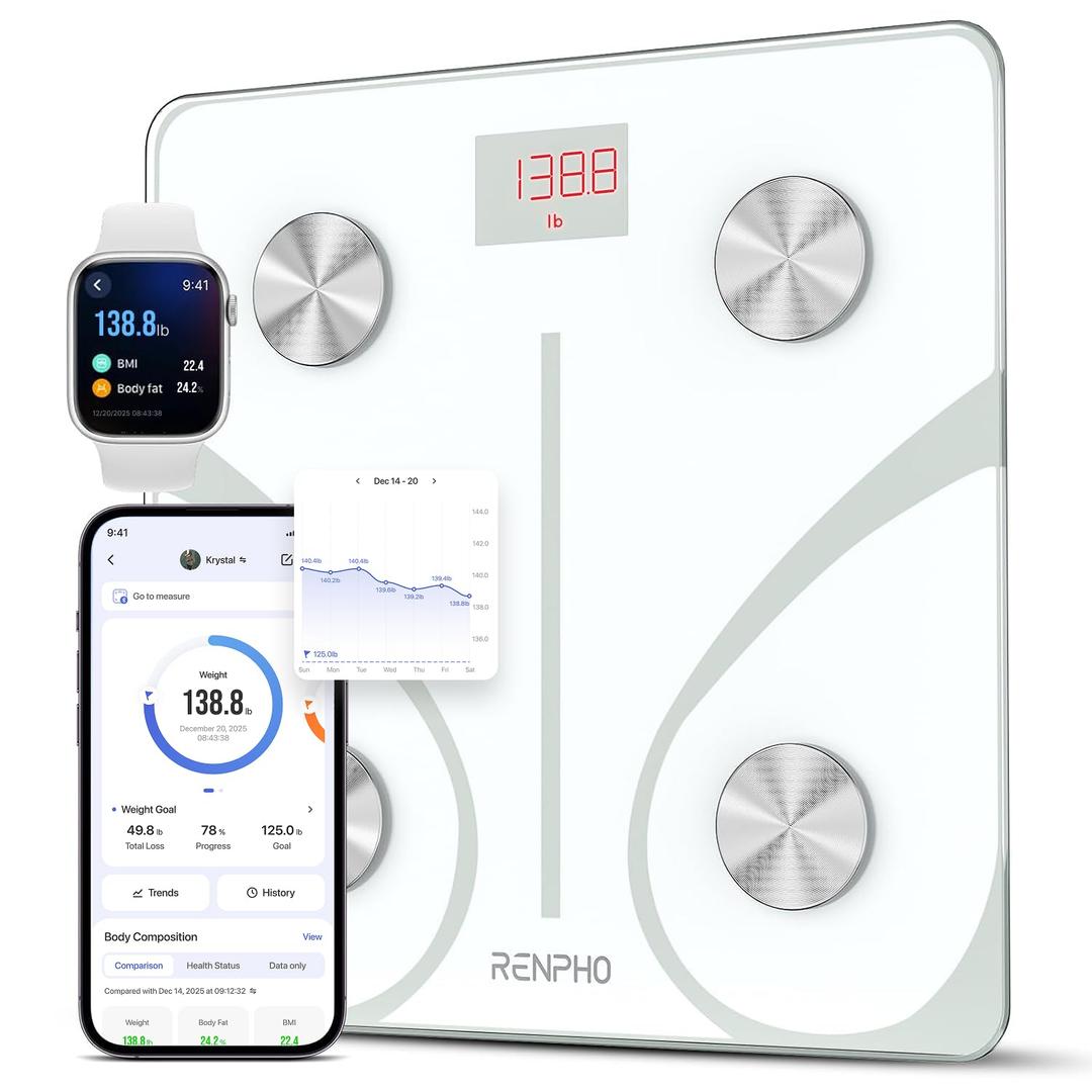 RENPHO Smart Scale for Body Weight, FSA&HSA Eligible, Digital Bathroom Scale BMI Weighing Bluetooth Body Fat Scale, Body Composition Monitor Health Analyzer with Smartphone App (White, 11"/280mm)