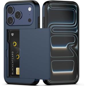 Nvollnoe Compatible with iPhone 17 Pro Case with Card Holder Dual Layer Heavy Duty Protective Shockproof Hidden Card Slot Slim Wallet Phone Case for Women&Men 6.3 inch(Blue)