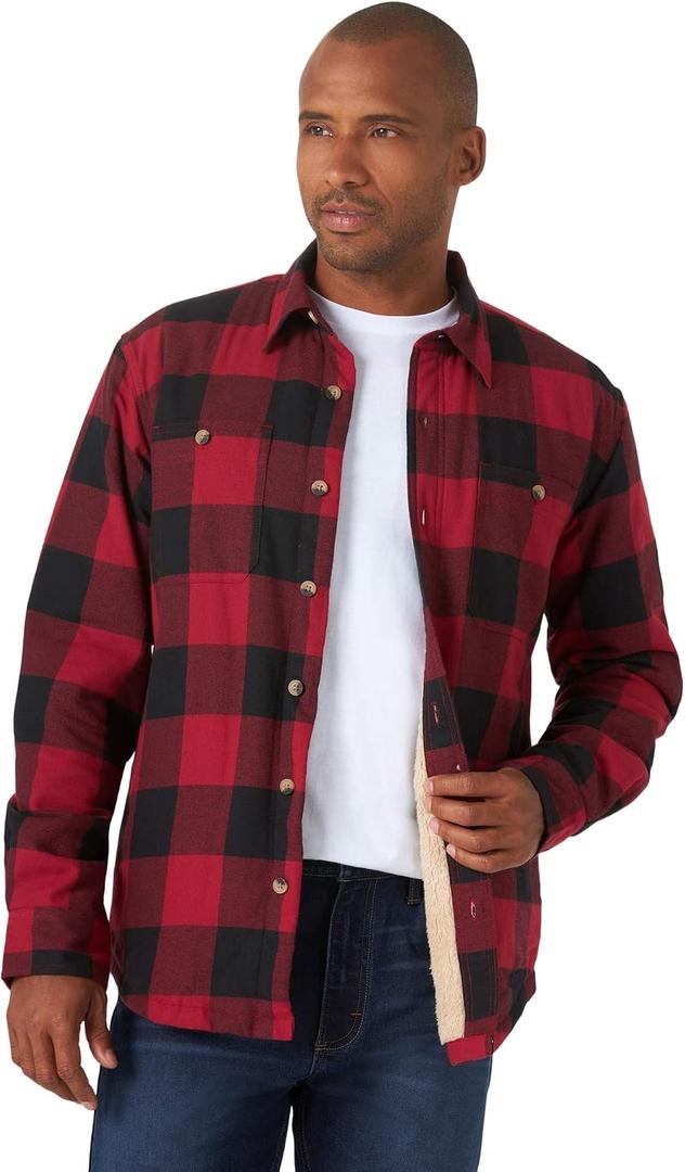 Long Sleeve Sherpa Lined Shirt Jacket, Red Buffalo, Small