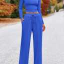 PRETTYGARDEN Women's 2 Piece Sets 2026 Fall Long Sleeve Crop Tops Wide Leg Pants Matching Outfit Tracksuits Spring Clothes, XXL 