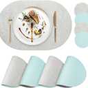 Faux Leather Placemats Set of 4 with Matching Coasters, Heat Resistant PU Oval Placemats, Waterproof Wipeable Washable Place Mats, Non-Slip Table Placemats for Dining Table Kitchen Patio