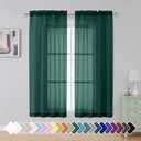 Simplebrand Hunter Green Sheer Curtains 63 Inch Length 2 Panels, Rod Pocket Solid Color Window Sheer Curtain Panels, Elegant Curtains & Drapes for Living Room, Bedroom (Hunter Green, 42" W x 63" L) 3ct