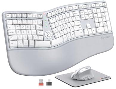MEETION Ergonomic Wireless Keyboard and Mouse, Ergo Keyboard with Vertical Mouse, Split Curved Keyboard with Wrist Rest, Natural Typing Rechargeable Full Size, Windows/Mac/Computer/Laptop, Large Size (Black)