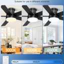 52 Inch Black Ceiling Fan with Light, Flush Mount and Remote Control, Dimmable 3-Color Temperature LED, 6-Speed Reversible DC Motor, 5-Blade Modern Design for Indoor or Outdoor