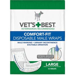 Vet's Best Vets Best Comfort Fit Disposable Male Dog Diapers | Absorbent Male Wraps with Leak Proof Fit | Large, 12 Count