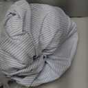 Vintage 100% Cotton Duvet Cover King Size 3PC - Elegant Pale Slate Blue Floral Pattern on White with Light Blue & White Striped Reverse, Luxurious Bedding Set with Button Closure (104"90")