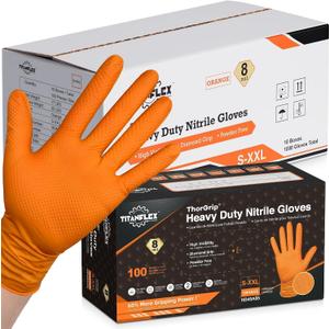 Heavy Duty Industrial Orange Nitrile Gloves, 8-mil, Gloves Disposable Latex Free with Raised Diamond Texture Grip, Powder Free, Rubber Glove, Mechanic Gloves,1000-ct Case (XL), X-Large
