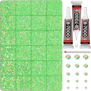 31000Pcs Lime Green Resin Rhinestones for Bedazzling, 26mm Mixed Sizes Neon Green Rhinestones, Bedazzled Flatback Gems Crystal Jewels Diamonds Bedazzle Set with Glue for Crafting Clothes Crafts