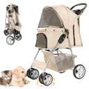 Pet Stroller for Small Dogs and CatsQuick-Folding Portable Travel Cat Dog Stroller with Storage Basket and Cup Holder, 4 Wheels, Gray
