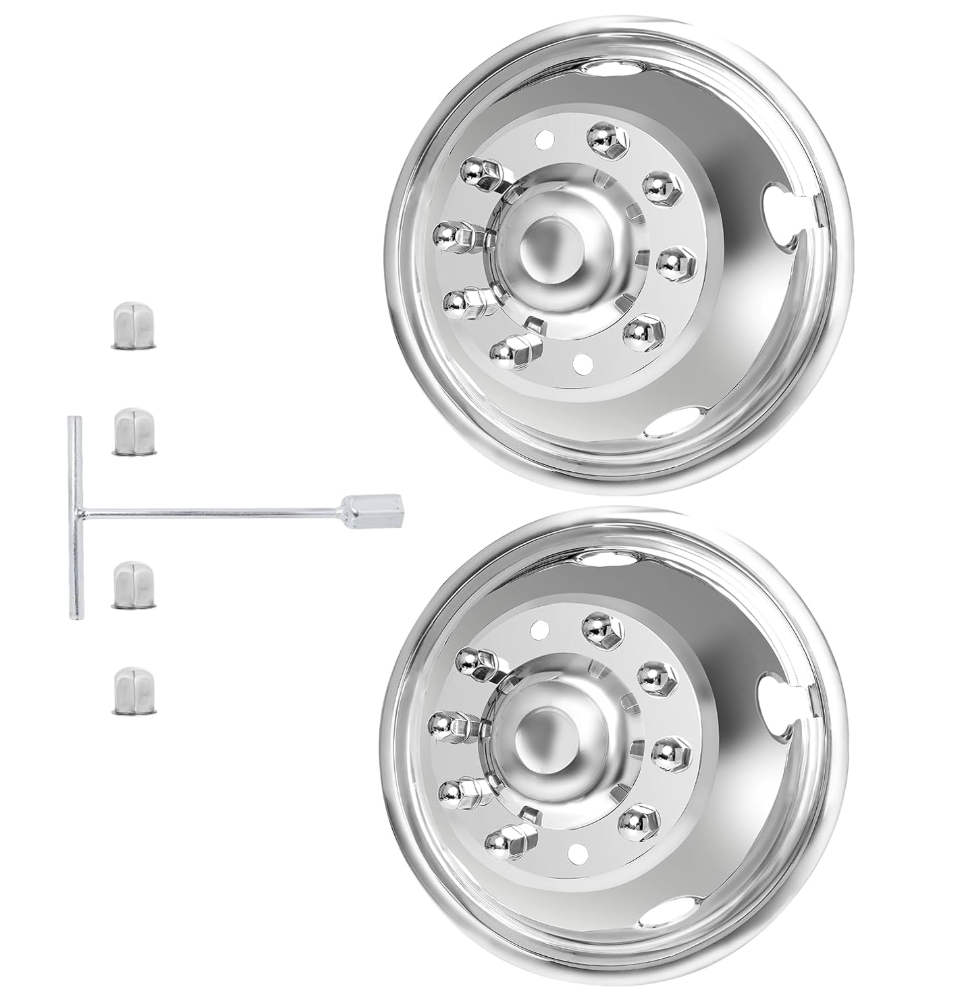 hightall 2Pcs Front Wheel 19.5 Wheel Simulators, 19.5" 10 Lug Stainless Steel Hubcaps,Polished Surface,Bolts On Wheel Cover Set Compatible with Ford 2005-2025 F450/F550