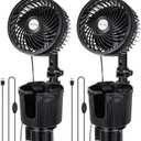 DaisyInner 2 Pcs USB Car Fan with Cup Holder 2 in 1 6 Inch Portable Vehicle Cooling Fan Expander 2 Speeds 360 Degree Rotation Adjustable Base Cup Holder for SUV Rv Truck Sedan Boat Supplies