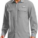 Pudolla Men's Sun Protection Fishing Shirt Lightweight Long Sleeve UPF 50+ Hiking Shirt for Men Outdoor Travel with Pockets, Cool Grey, XL
