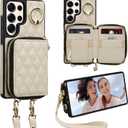 Keallce Case for Samsung Galaxy S25 Ultra 6.9'' Wallet Case,Crossbody Zipper Galaxy S25 Ultra Purse Wrist Strap Lanyard Handbag,RFID Blocking Card Slots,Flip Leather Cover for Samsung S25 Ultra,Beige
