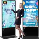 YCKJNB 65 inch Indoor Digital Signage, 4K UHD Touchscreen, CMS Software, LCD Screen IPS Floor Standing Digital Kiosks Interactive Displays with WiFi HDMI/USB Input Auto AD Player, Android OS Black