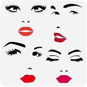 FINGERINSPIRE Female Face Painting Stencil 11.8x11.8inch Reusable Facial Expression Stencil for Woman Face Drawing on Wood, Canvas, Wall