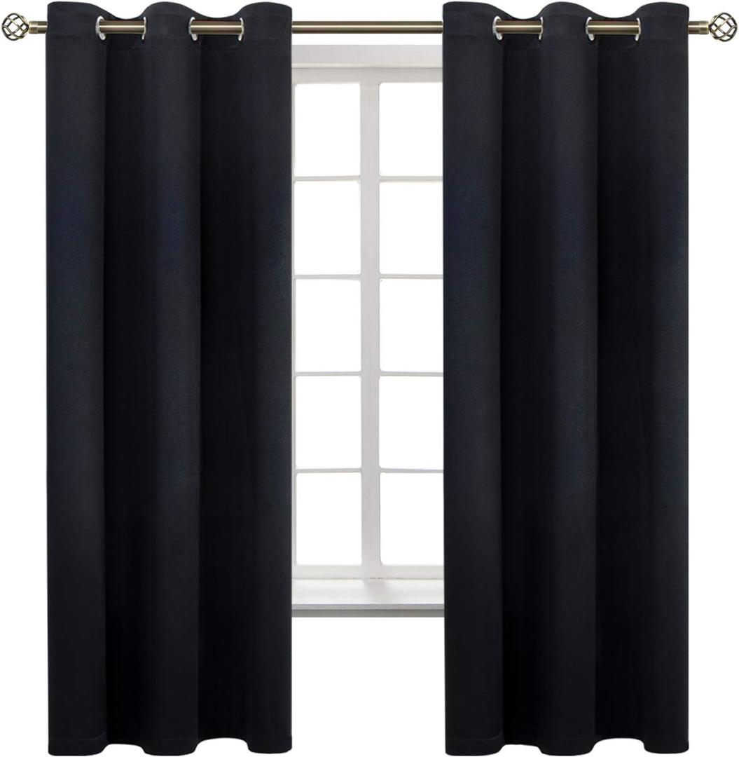 BGment Black Blackout Curtains for Bedroom 63 Inches Long, Black Out Room Darkening Light Blocking Thermal Insulated Grommet Window Drapes for Summer Heat, Each Panel 42 Inch Wide