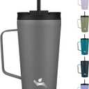 Insulated Tumbler with Handle and Straw, 18 OZ Travel Coffee Mug Stainless Steel Cup Metal Water Bottle,Grey (Gray)