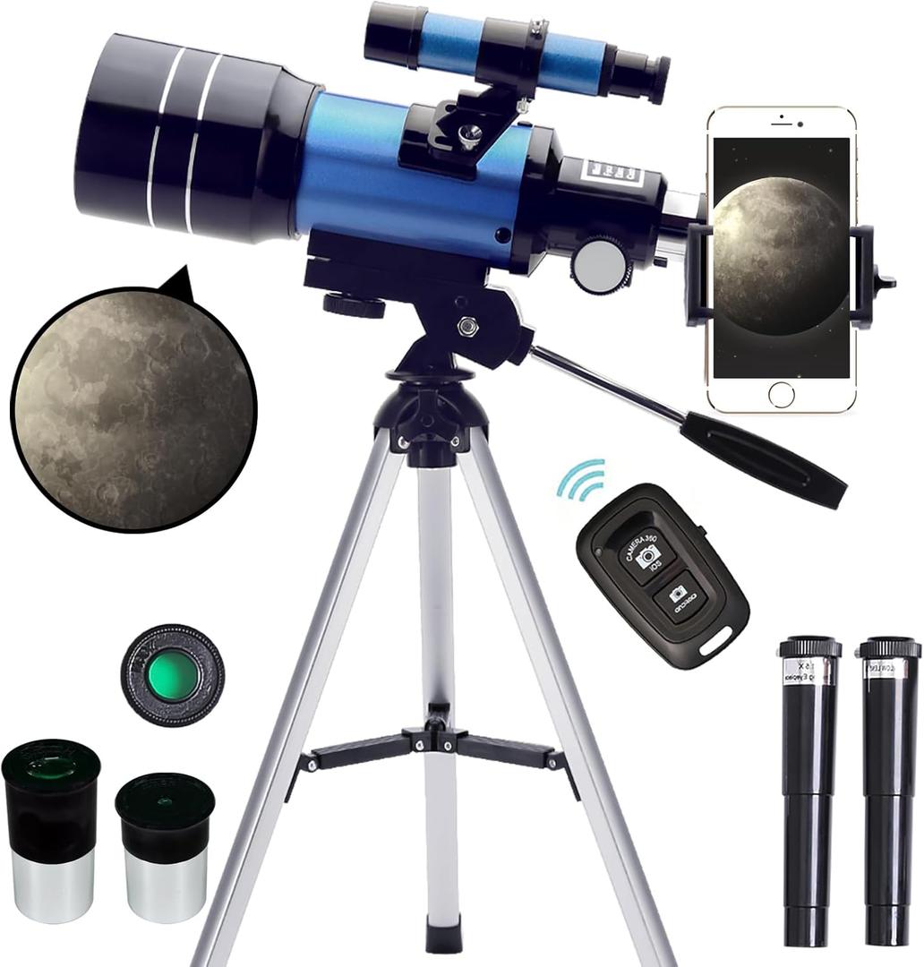 ToyerBee Telescope for Adults & Kids, 70mm Aperture (15X-150X) Portable Refractor Telescopes for Astronomy Beginners, 300mm Professional Travel Telescope with A Smartphone Adapter& Wireless Remote