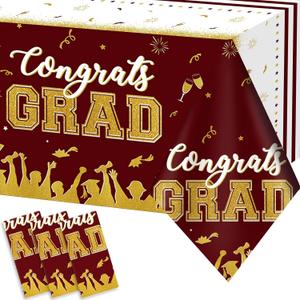 chiazllta Set of 3 Graduation Tablecloths Class of 2026 Congrats Grad Maroon Graduation Party Tablecover Decorations Party Supplies Large Size Plastic 54"x108"(Maroon & Gold)
