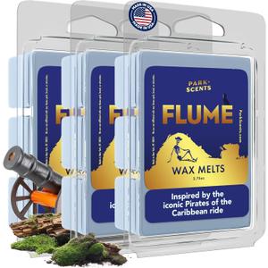 Park Scents Flume Scented Candle Wax Melts – Theme Park Melting Wax Cubes with Strong Scent of Smoky Cannon Fire, Ozone, Bromine-Treated Water, Fog, Damp Woods – Vegan Soy Made in USA (3-Pack)