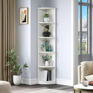 YITAHOME 5-Tier Corner Shelf, 70.8" Tall Modern Free Standing Corner Bookshelf, 5 Shelf Display Corner Bookcase and Bookshelves,Wooden Open Storage Book Shelves for Living Room, Home Office, White