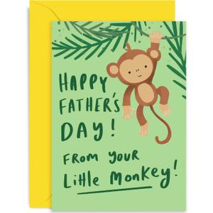 4 x Old English Co. Cute Father's Day Card from Young Children - From Your Little Monkey Card for Daddy from Son or Daughter - 1st Father's Day Card - New Dad Card | Blank Inside with Envelope