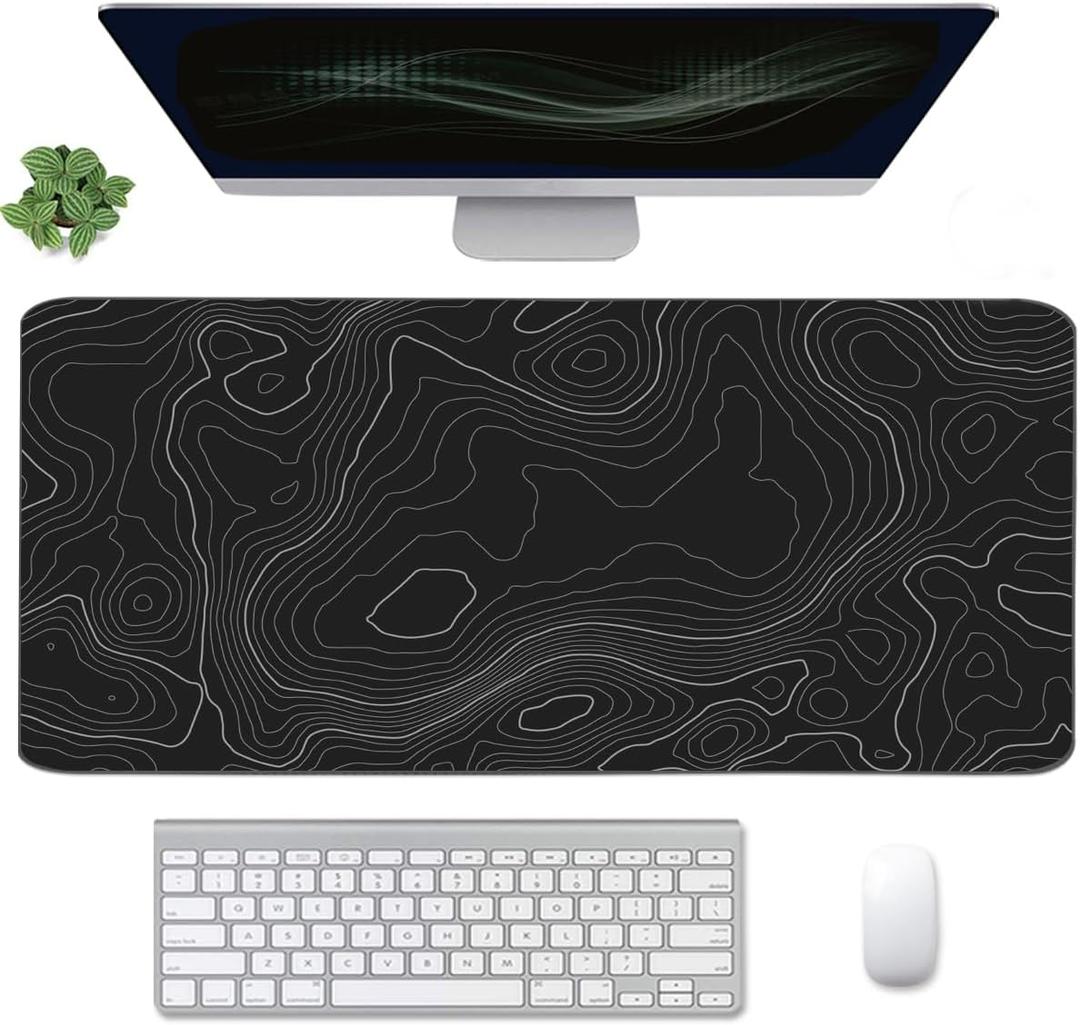 Topographic Mouse Pad, Extended Gaming (35.4x15.7 in), Desk Mat Laptop Waterproof Decor Writing for Work, Game, Office, Home - Topographic Contour
