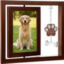 Wenqik Dog Memorial Picture Frame for Loss Rotating Wooden Paw Frame with Dog Bone Charm Holds 4 x 6 Photo Cat Pet Remembrance Sympathy Gift for Family and Friends
