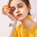 fastgo Silver Beaded Bracelet Band Compatible with Apple Watch Bands 44mm/45mm/42mm/49mm Women, Natural Pearl Beaded Elastic Stackable Strap for Iwatch Bands(Silver)