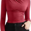 SUUKSESS Women Business Casual Long Sleeve Tops Double Lined Basic T Shirts (Large, 06 Wine Red)