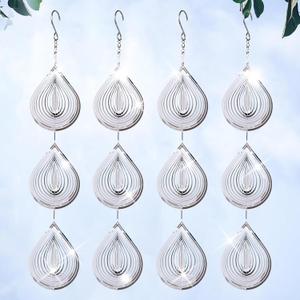 Droplet Bird Scare Discs Set, Metal Bird Reflectors Shiny Wind Spinners for Outdoor Garden Decor, Reflective Bird Devices Deterrents to Keep Scare Birds Away from Outside Patio Porch Yard Fruit Trees (Silver, 4 Pcs)