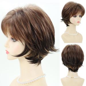 SEVENCOLORS Short Mixed Brown Wigs with Dark Roots Natural Layered Short Hair Wigs for White Women Synthetic Blonde Highlights Wigs
