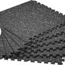 SUPERJARE 0.4'' Thick 6 Pcs 24 Sq Ft Rubber Top Exercise Equipment Mats, High Density EVA Foam Mats with Rubber Top, Interlocking Gym Flooring for Home Gym, Protective Workout Mat, Black/Grey